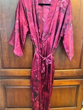 VTG Whimsigoth Floral Robe Kimono Women's Large Red Romantic Vamp feminine